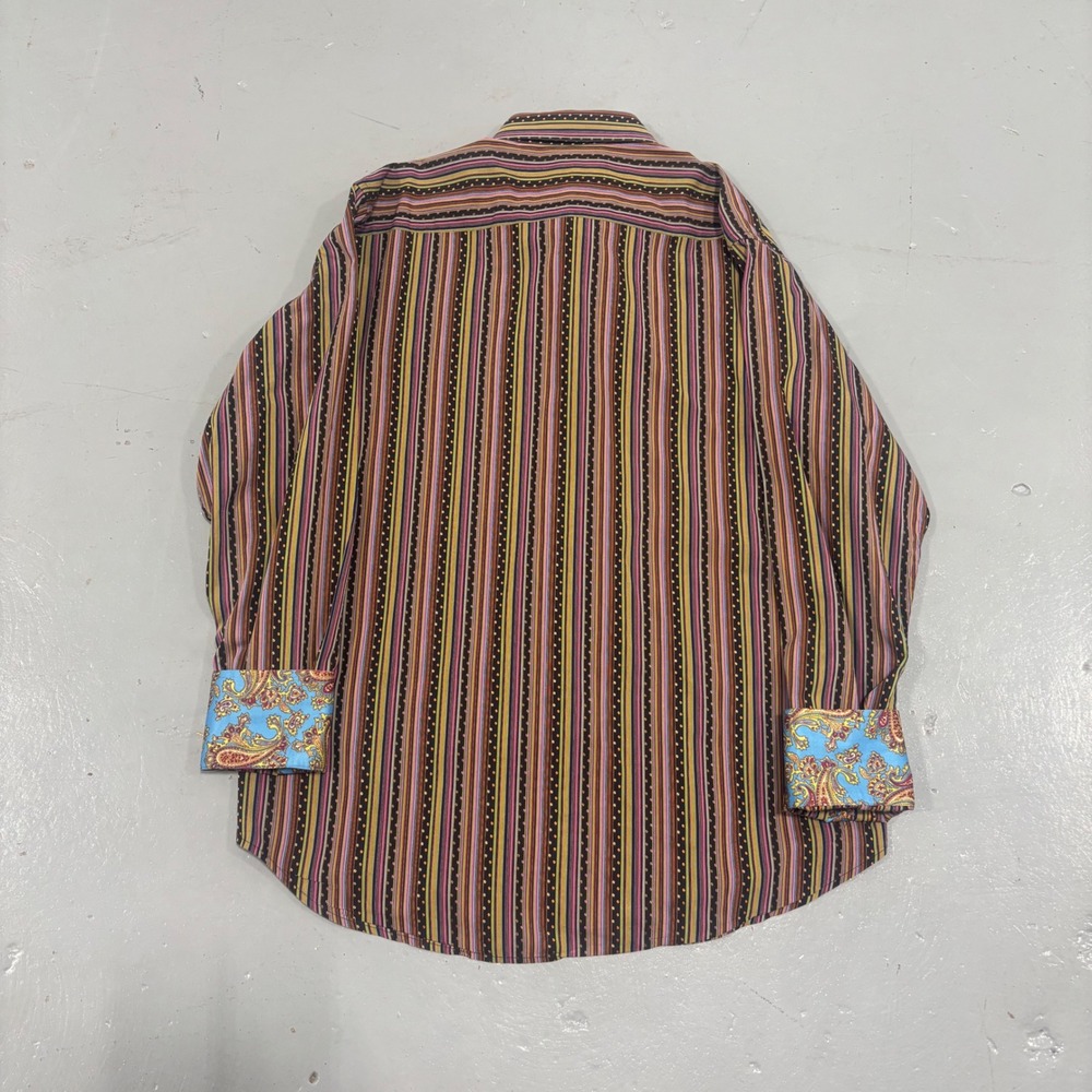 Robert Graham Mens XL Long Sleeve Striped Button Down Shirt Paisley Cuffs - Picture 7 of 7